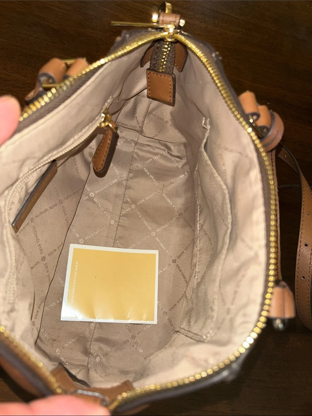 Michael Kors Brown MK Logo Satchel with Tan Accents